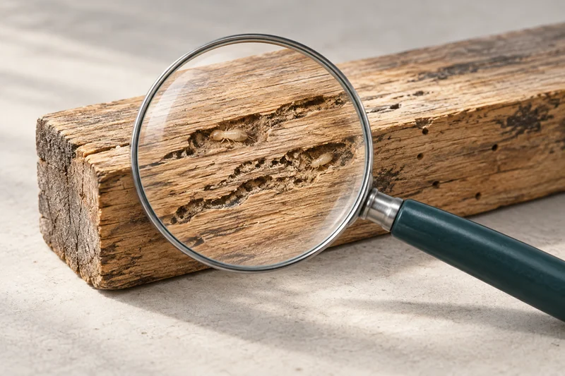 Illustration of a magnifying glass over timber pest activity