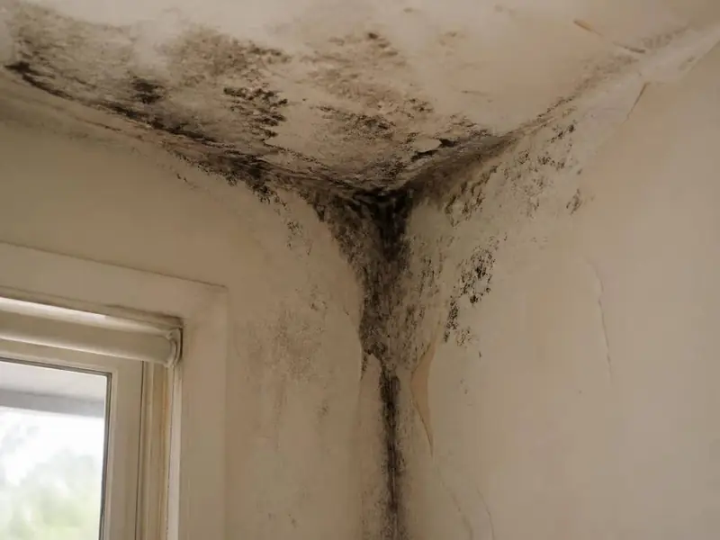 Mould on an interior wall and ceiling corner
